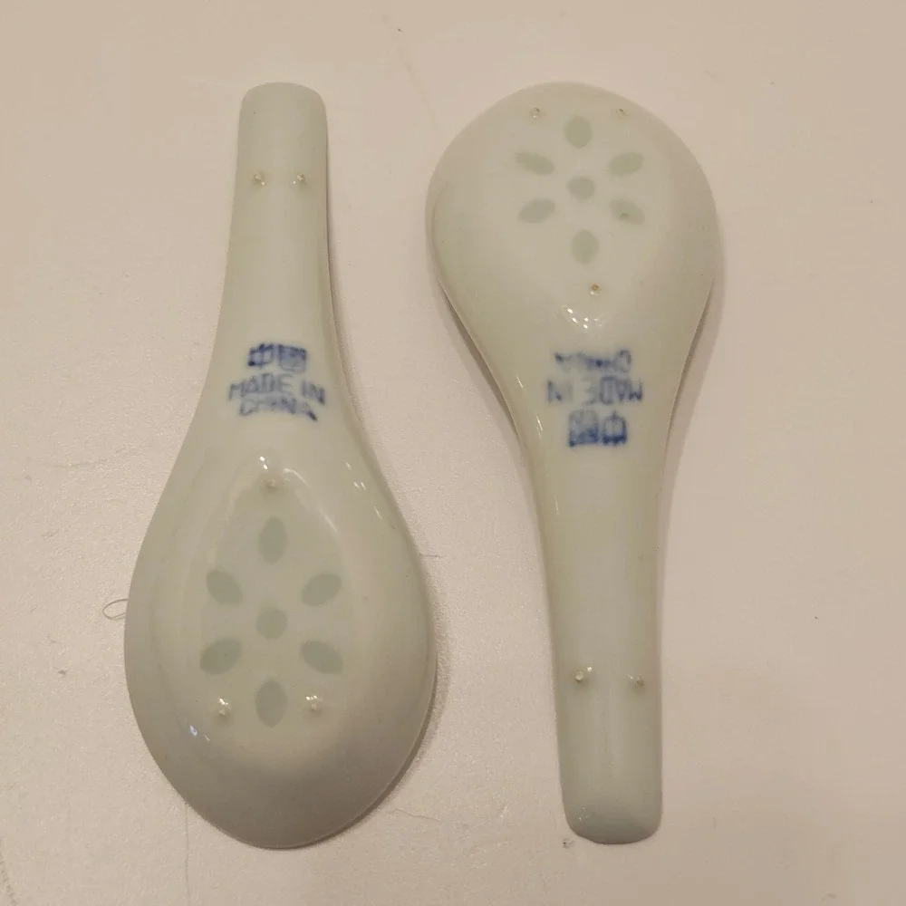 Vintage Blue White Rice Grain Porcelain Soup Spoons Set of 9+2 Chinese Dragon
